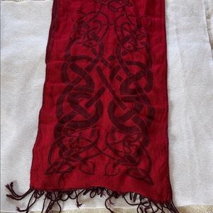 James Pringle Weavers Red Celtic Knot Scarf Two Toned